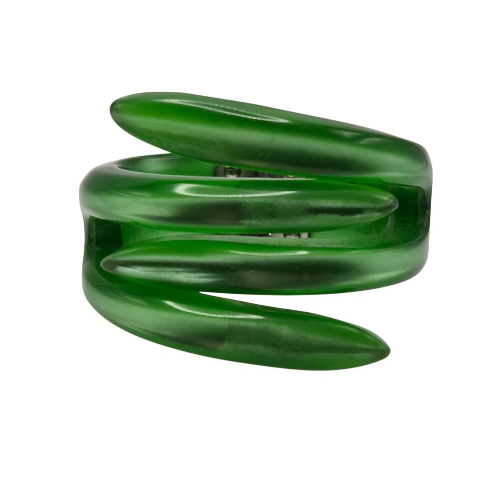 Vintage Green Lucite Hinged Clamper Bracelet Statement Cuff